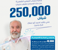بجائزة كبرى نصف سنوية قيمتها 250,000 شيقل بنك الإسكان - فلسطين يعلن عن الفائزين بجوائز حسابات التوفير لشهر حزيران 2022 